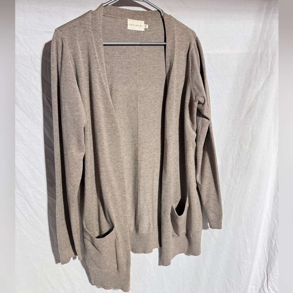 Dreamers tan knit long open cardigan Size M/L